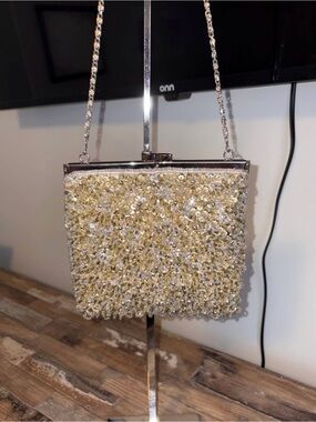 Vintage Cache Sequin Beaded Evening Bag - Gold & Silver